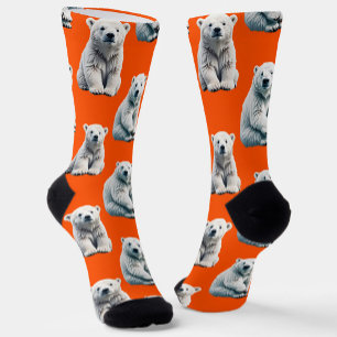 Polar Bear Pattern Design On Orange Socks