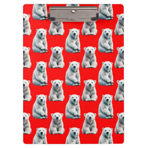 Polar Bear Pattern Design On Red Clipboard