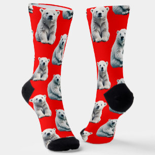 Polar Bear Pattern Design On Red Socks