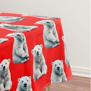 Polar Bear Pattern Design On Red  Tablecloth