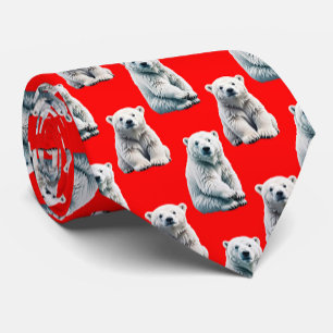 Polar Bear Pattern Design On Red Tie