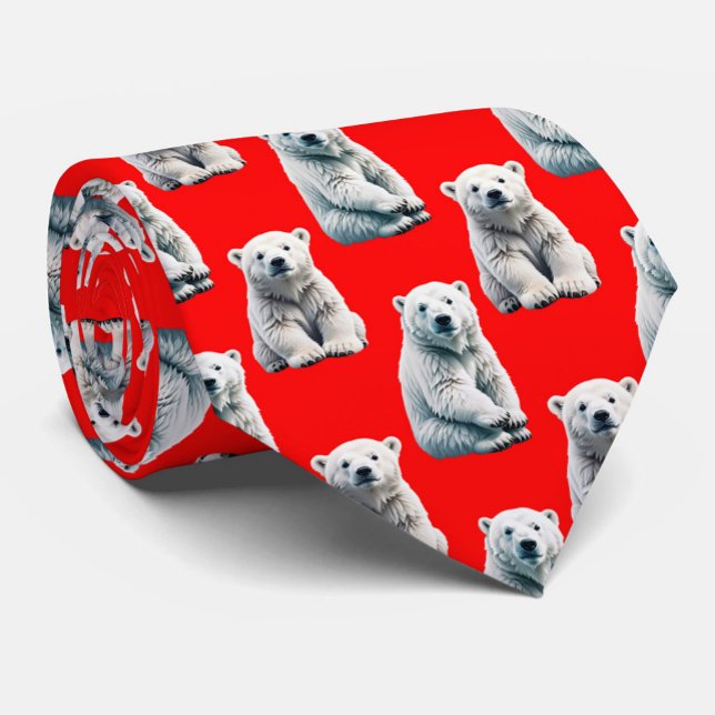Polar Bear Pattern Design On Red  Tie (Creator Uploaded)