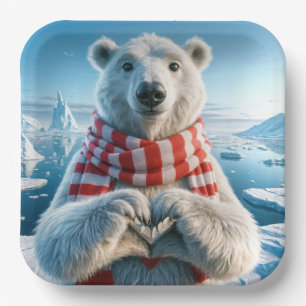 Polar Bear Paws Forming a Heart Paper Plate