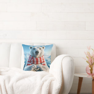 Polar Bear Paws Forming a Heart Throw Pillow