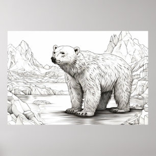 Polar Bear Peaceful Nature Prairie Sketch Drawing  Poster