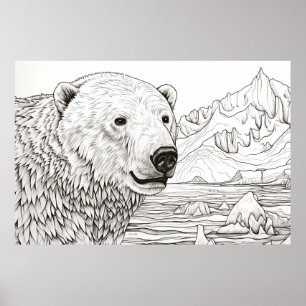 Polar Bear Peaceful Nature Prairie Sketch Drawing  Poster