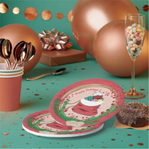 Polar Bear Peeking in Santa's Bag Paper Plates