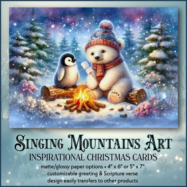 Polar Bear & Penguin Campfire Christian Christmas Holiday Card (Creator Uploaded)
