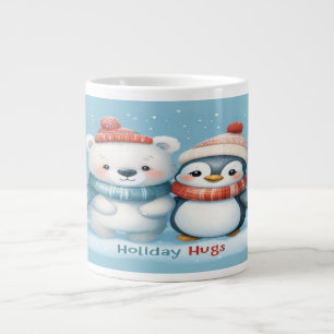 polar bear, penguin, holiday friends, cozy winter  large coffee mug