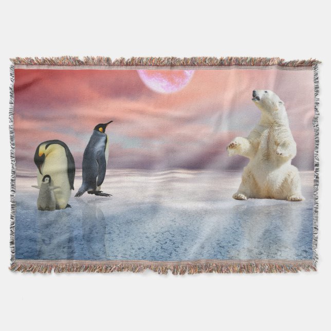 Polar Bear Penguin Throw Blanket (Front)