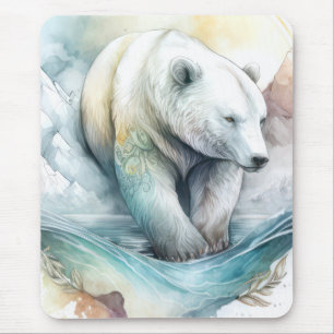 Polar Bear Portrait Animal Painting Wildlife Snow Mouse Pad