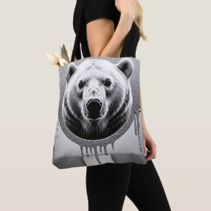 Polar Bear Portrait With Metallic Drip Effect 🐻❄ Tote Bag