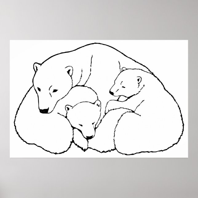 Polar Bear Poster w.Cubs Print Wildlife Art Poster (Front)