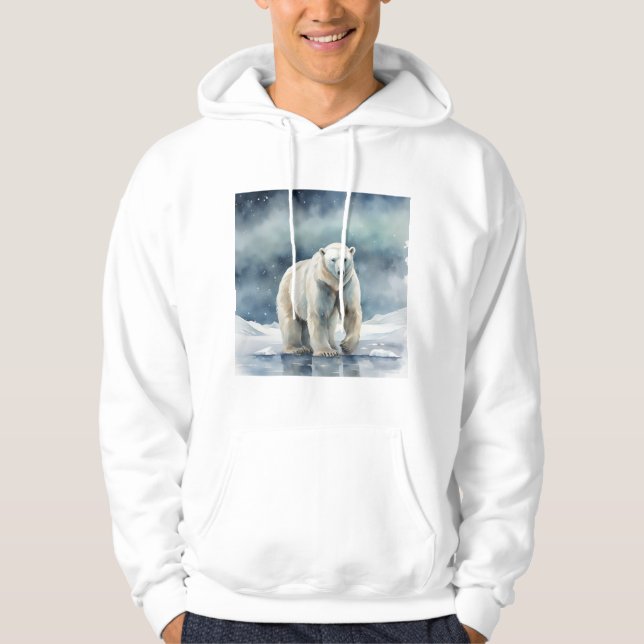 Polar Bear Print Men's Cozy Hooded Sweatshirt (Front)