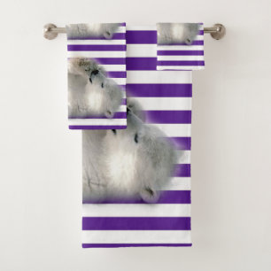 Polar Bear Purple Stripe Bathroom Towel Sets