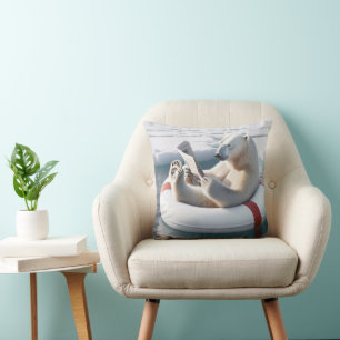 Polar Bear Reading a Newspaper Throw Pillow