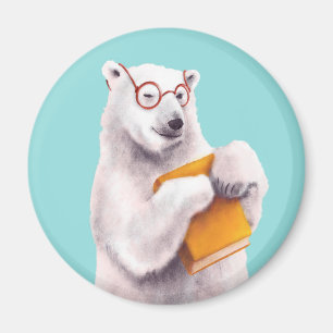 Polar Bear Reading Art – Book Lover Magnet