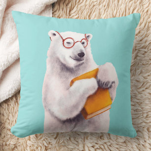 Polar Bear Reading Art – Book Lover Throw Pillow