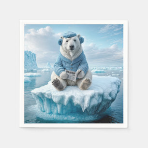 Polar Bear Reading The Newspaper Napkin