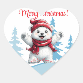 Polar Bear Red Christmas Heart Sticker