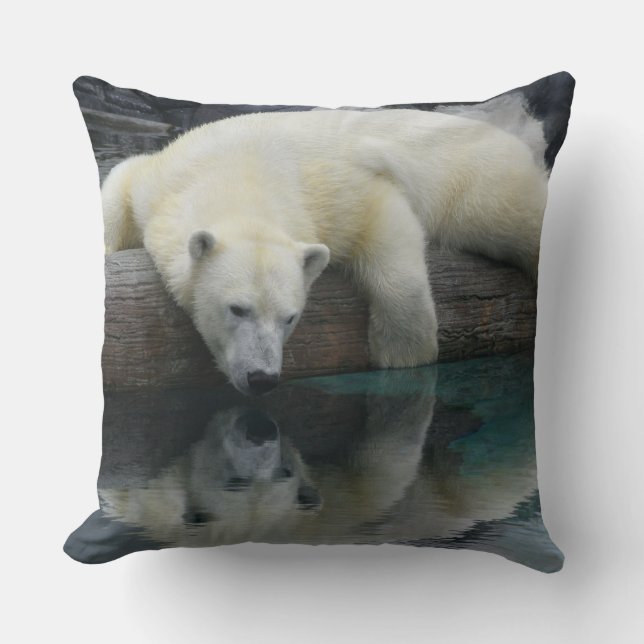 Polar Bear Reflections - White Polar Bear Throw Pillow (Front)