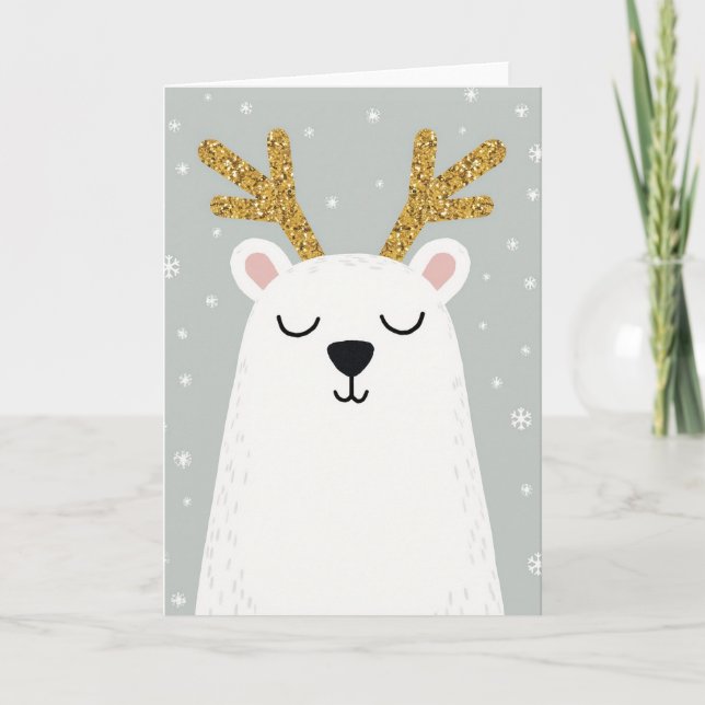 Polar Bear Reindeer Christmas Card (Front)