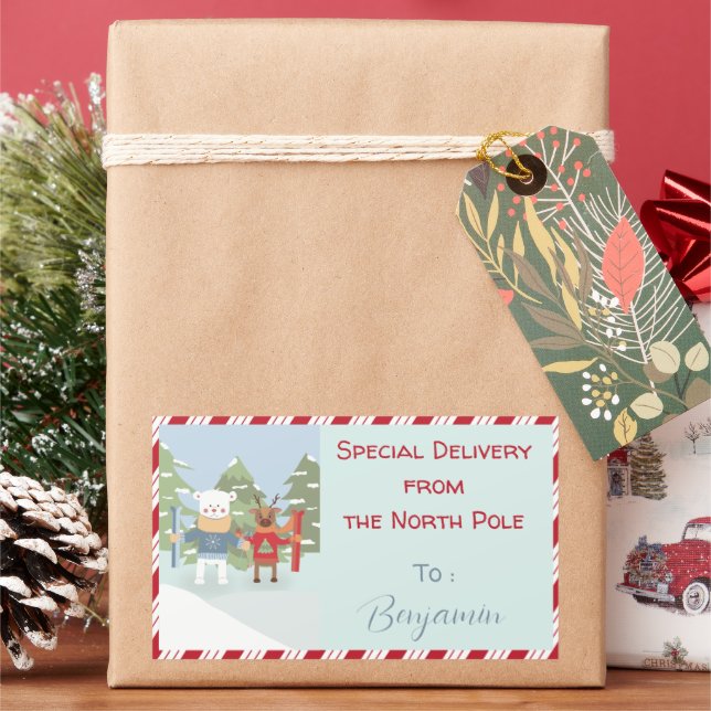 Polar Bear Reindeer Special Delivery Stickers (Holiday)