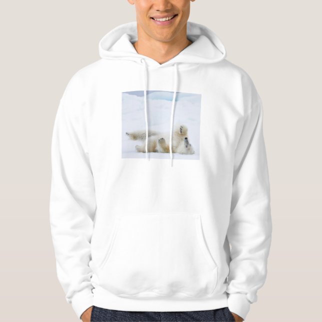 Polar bear rolling in snow, Norway Hoodie (Front)