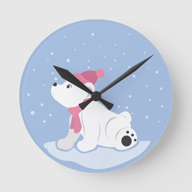 Polar Bear Round Clock (Front)