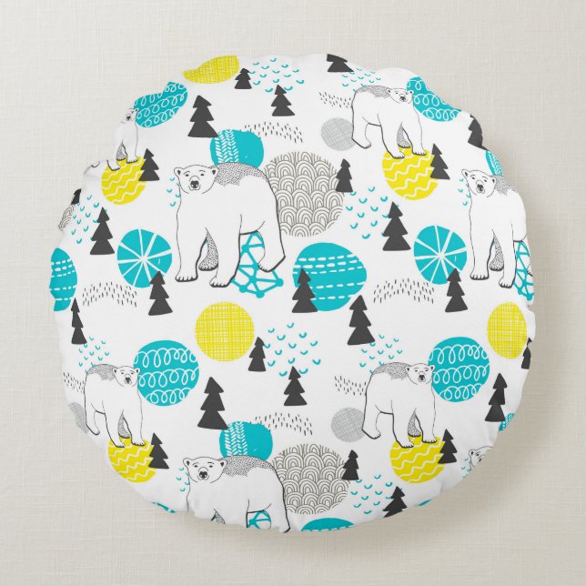 Polar bear round pillow (Front)