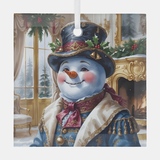 Polar Bear Santa Christmas Design Glass Ornament (Front)