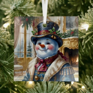 Polar Bear Santa Christmas Design Glass Ornament