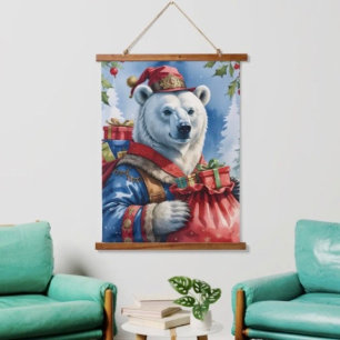 Polar Bear Santa Christmas Design Hanging Tapestry