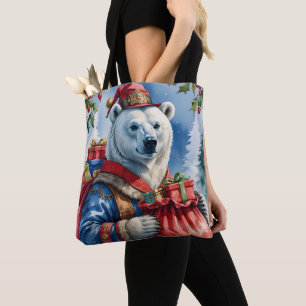Polar Bear Santa Christmas Design Tote Bag