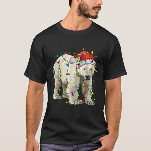 Polar Bear Santa Christmas Tree Lighting Xmas Funn T-Shirt (Front)