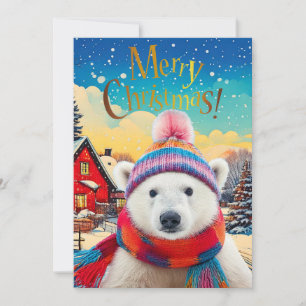 Polar Bear Santa hat and Scarf Holiday Card
