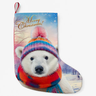 Polar Bear Santa hat and Scarf  Small Christmas Stocking