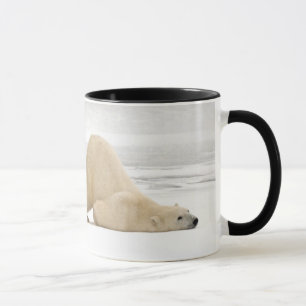 Polar bear scratching itself on frozen tundra mug