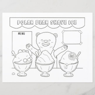Polar Bear Shave Ice kids Colouring Page / Sheet