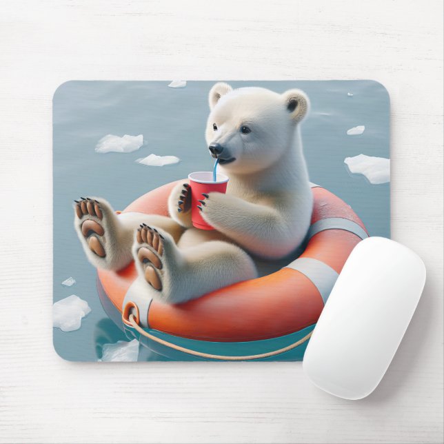 Polar Bear Sipping a Drink Mouse Pad (With Mouse)