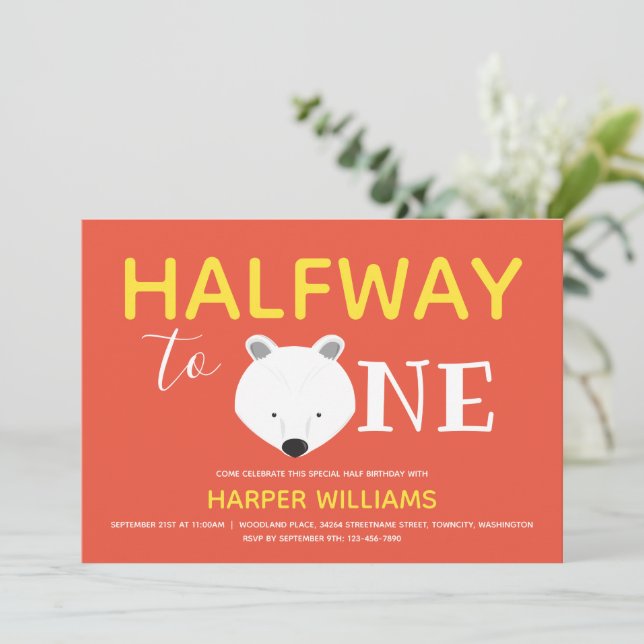 Polar Bear Six Month Baby Half Birthday Invitation (Standing Front)