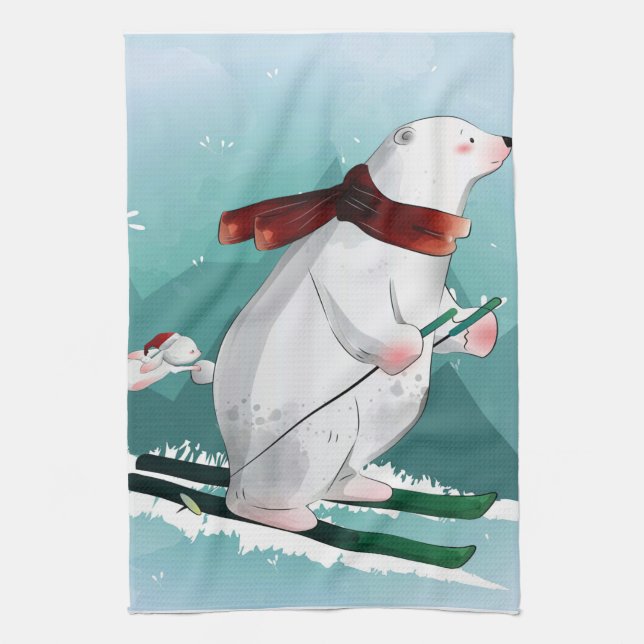 Polar Bear Skiing | Gift For Baby Kitchen Towel (Vertical)