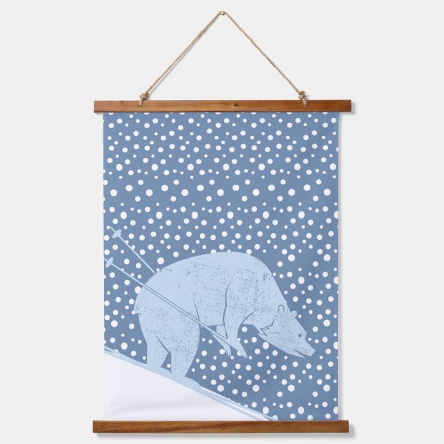 Polar Bear Skiing the Slopes Hanging Tapestry (Front)