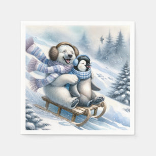 Polar Bear Sledding With a Penguin Napkin
