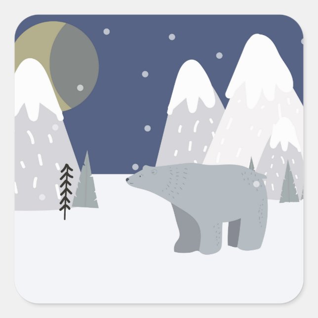 Polar Bear Snow Christmas Square Sticker (Front)