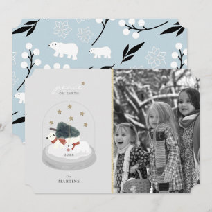 Polar Bear Snow Globe Grey Christmas Holiday Photo Invitation