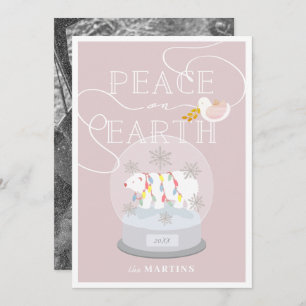 Polar Bear Snow Globe Pink Christmas Photo Invitation