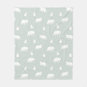 Polar Bear Snow Pattern Blue Fleece Blanket