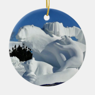 Polar Bear Snow Sculpture, Quebec, Canada Ceramic Ornament