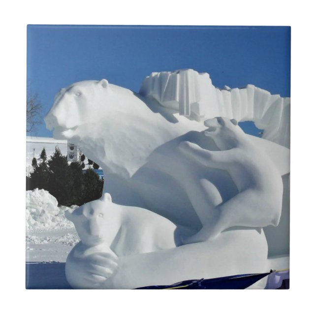Polar Bear Snow Sculpture, Quebec, Canada Tile (Front)